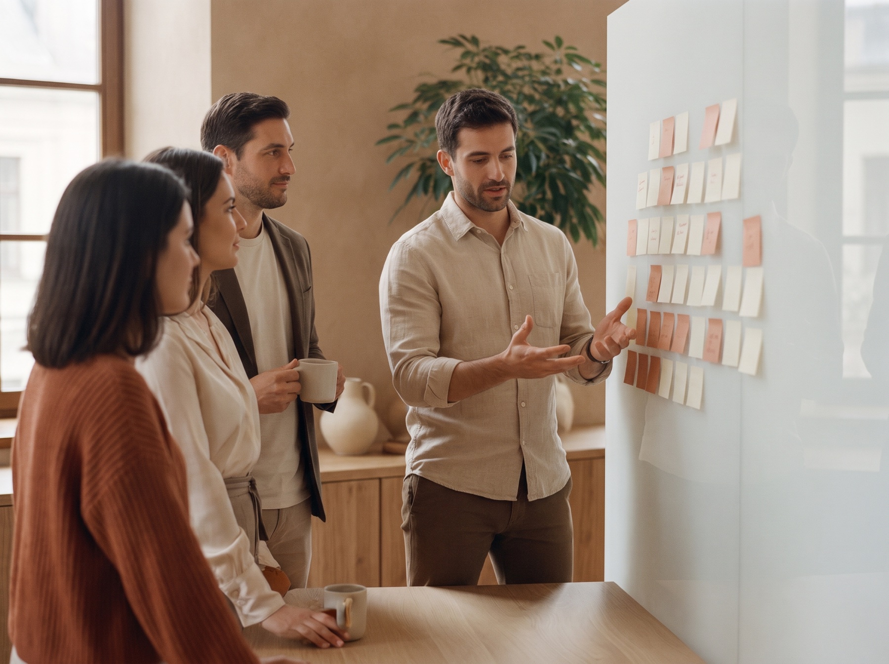 Equipo trabajando con post-its